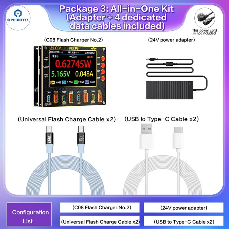 Chargeur rapide i2C C08 à 8 ports pour téléphone et ordinateur portable