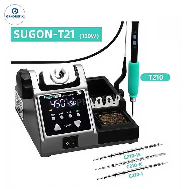 Station de soudage SUGON T21 avec embouts C210/115/245 pour réparation de téléphones