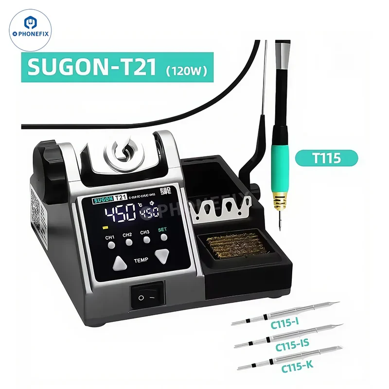 Station de soudage SUGON T21 avec embouts C210/115/245 pour réparation de téléphones