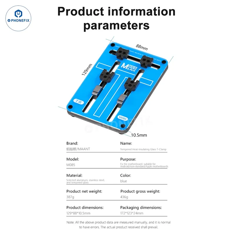 Support de téléphone à pince en verre trempé isolant MaAnt FY01 M085 pour circuit imprimé