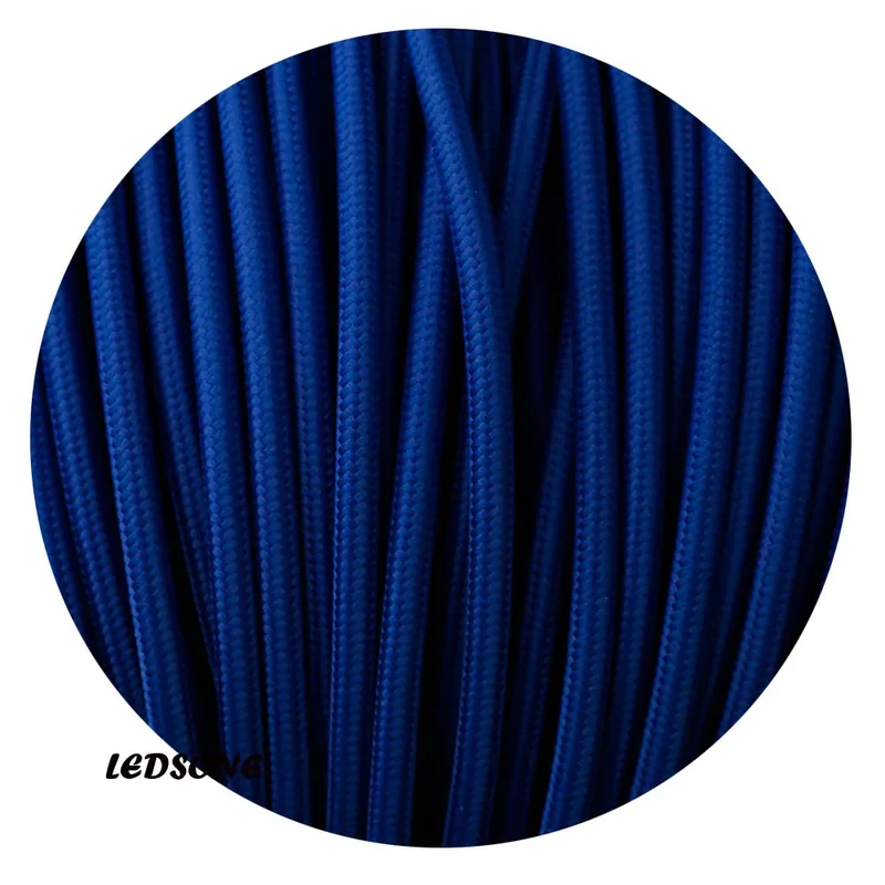 Câble flexible 3 noyaux ronds vintage italien tissu tressé 0,75 mm bleu foncé UK-3069