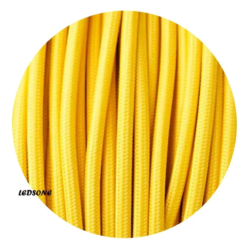 Câble flexible jaune 3 noyaux rond tissu tressé vintage 0,75 mm-3048