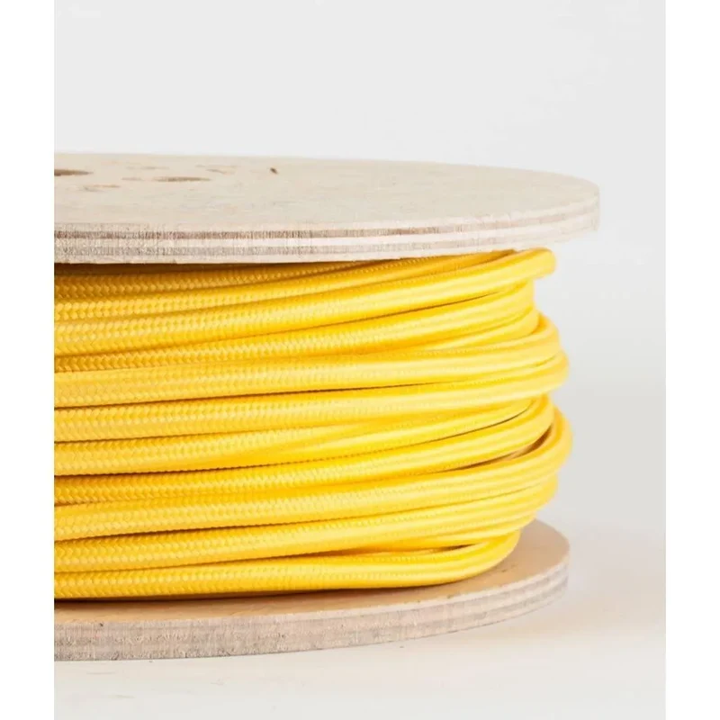 Câble flexible jaune 3 noyaux rond tissu tressé vintage 0,75 mm-3048