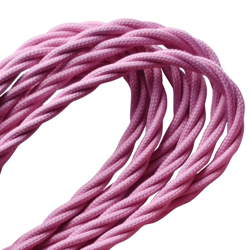 Câble tissu électrique vintage 1m/ 5m/ 10m 3 noyaux torsadé bébé rose 0,75mm ~ 4811