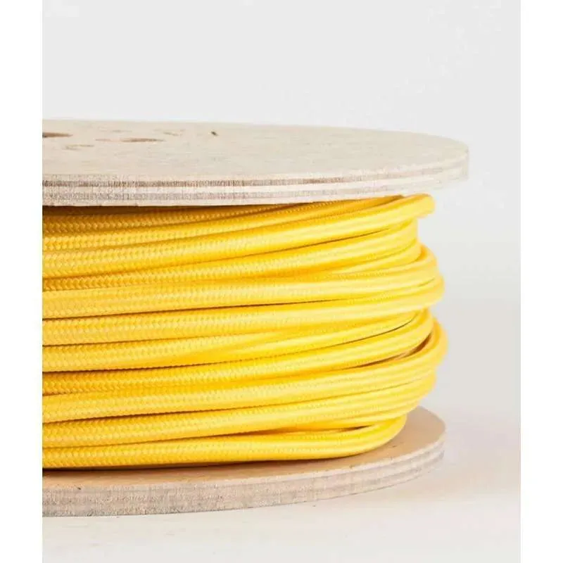 Câble flexible jaune clair tissu tressé rond vintage 5 m 3 noyaux 0,75 mm-4580