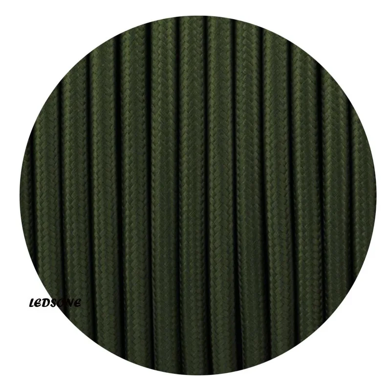 3 noyaux ronds vintage tissu tressé vert armée câble flexible 0,75 mm-3184