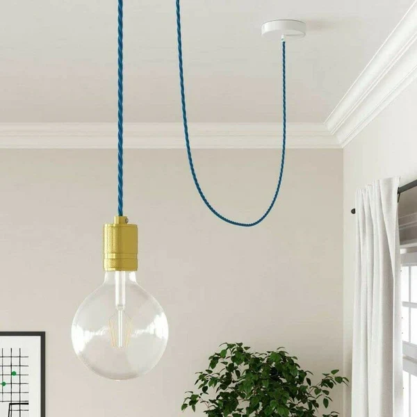 Câble Électrique Tissu Torsadé 5m Bleu — 2 Noyaux 0,75mm pour Suspension Vintage DIY -1762