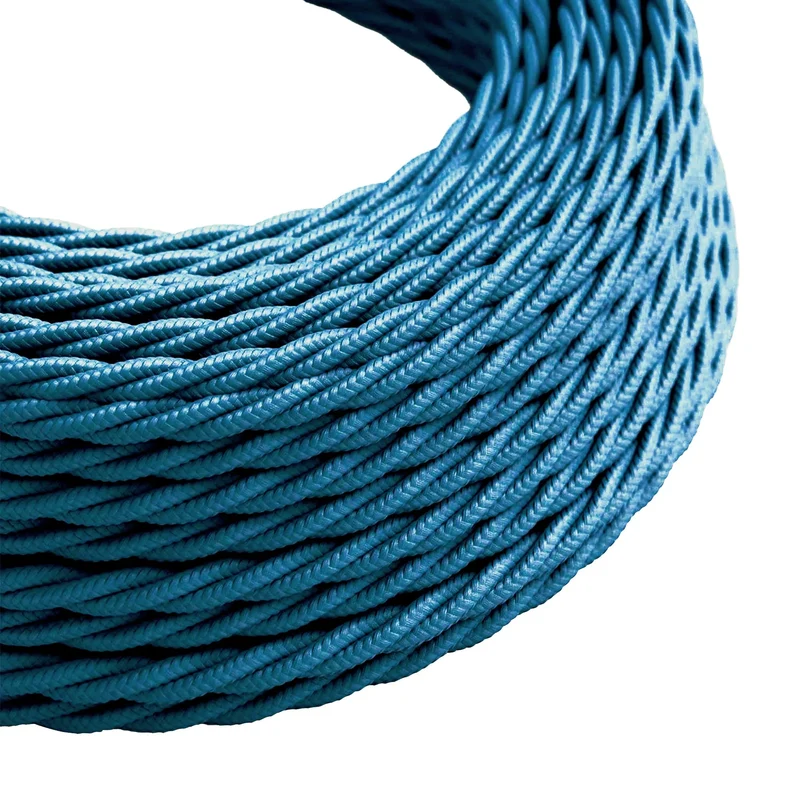 Câble électrique torsadé 2 noyaux couleur bleu tissu 0,75 mm-3020