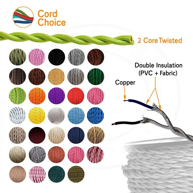 Câble électrique torsadé 10m 2 noyaux recouvert de tissu couleur jaune uni 0,75mm-4782