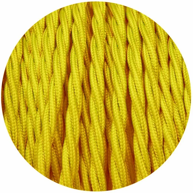 Câble électrique torsadé 10m 2 noyaux recouvert de tissu couleur jaune uni 0,75mm-4782
