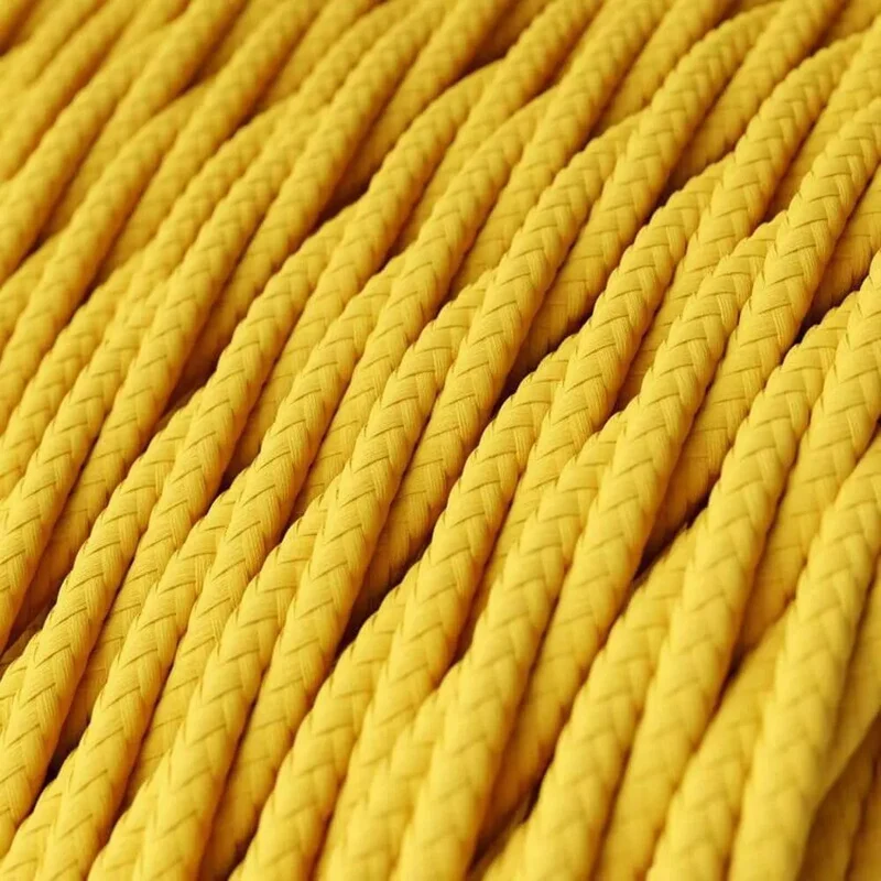 Câble électrique torsadé 2 noyaux recouvert de rayonne couleur jaune uni tissu 0,75 mm-3242