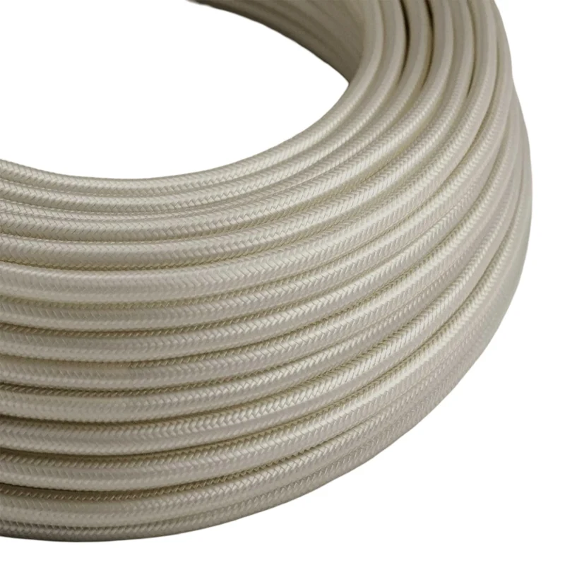Cordon de lampe recouvert tissu crème tressé vintage 1m/5m/10m 2 noyaux rond 0,75mm ~3031