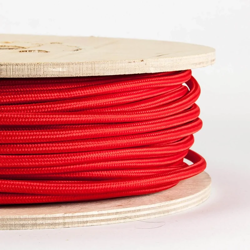 Câble électrique textile rond tressé rouge 2x0,75 mm² ~ 4734