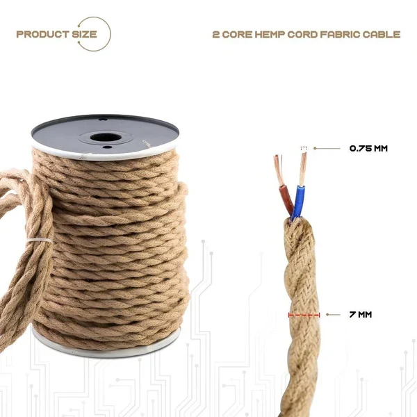 LEDSone Câble d'éclairage tressé vintage en chanvre | Câble en tissu à 2 conducteurs ~ 3024