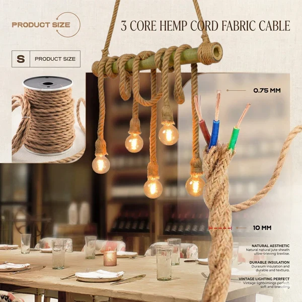 LEDSone Câble d'éclairage tressé vintage en chanvre | Câble en tissu à 2 conducteurs ~ 3024