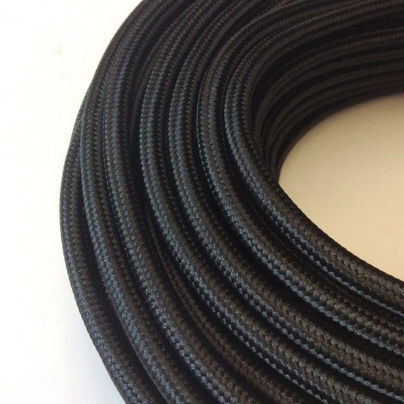 LEDSone Câble Textile Tressé 3 Cœurs 0.75mm² Noir | Fil Électrique Tissu Vintage 6kg ~ 3187