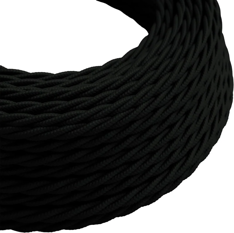 Câble électrique torsadé 2 cœurs recouvert d'un tissu couleur noir 1m - 0,75 mm ~3241