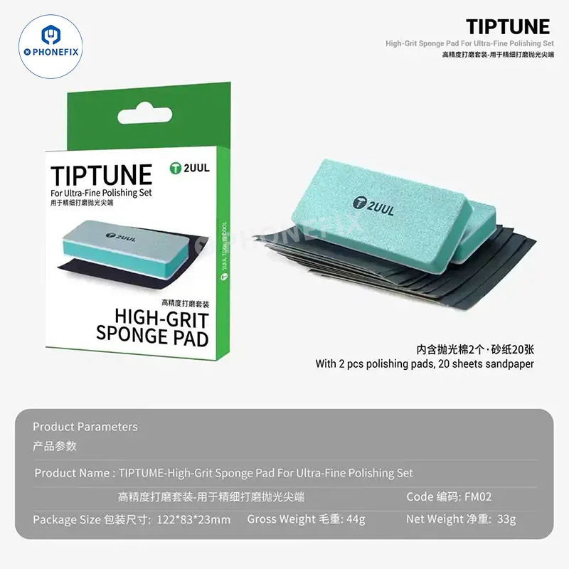 2UUL FM02 TipTune Pince à épiler, tampon de polissage et papier de verre