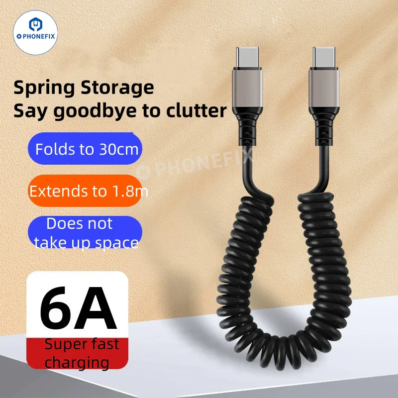 Câble de données de charge ultra-rapide rétractable 6 A pour voiture