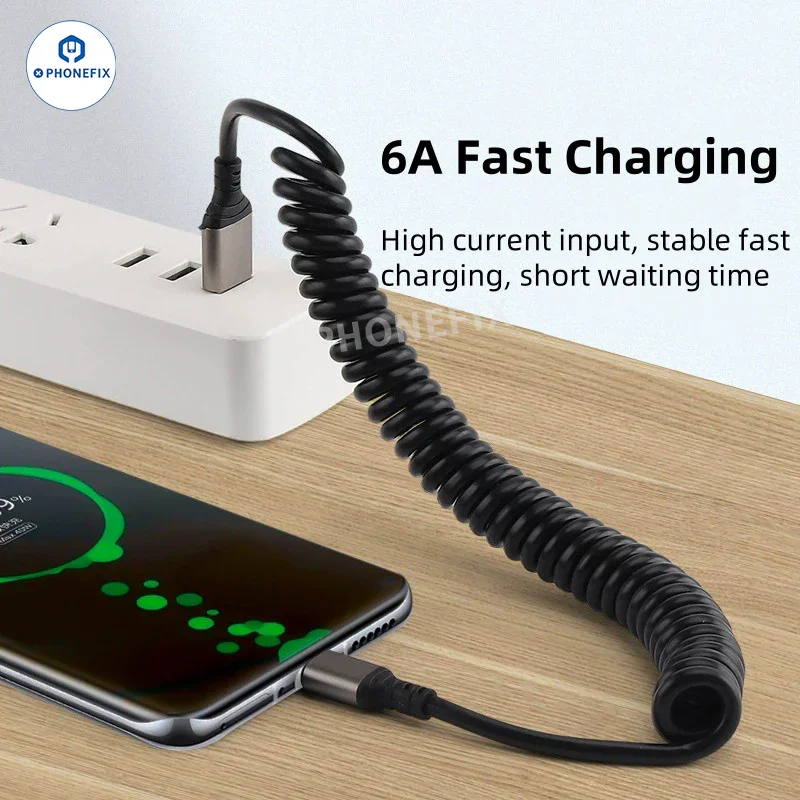 Câble de données de charge ultra-rapide rétractable 6 A pour voiture