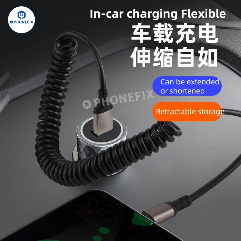 Câble de données de charge ultra-rapide rétractable 6 A pour voiture