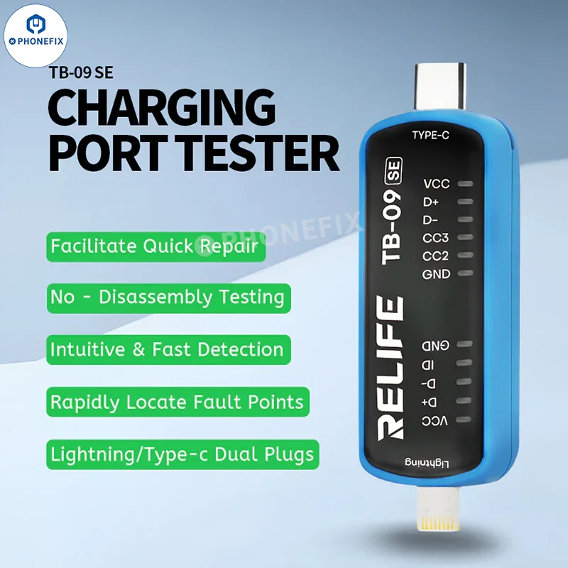 Testeur de port de charge Lightning RELIFE TB-09 SE Type-C pour téléphone