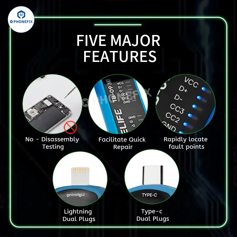 Testeur de port de charge Lightning RELIFE TB-09 SE Type-C pour téléphone