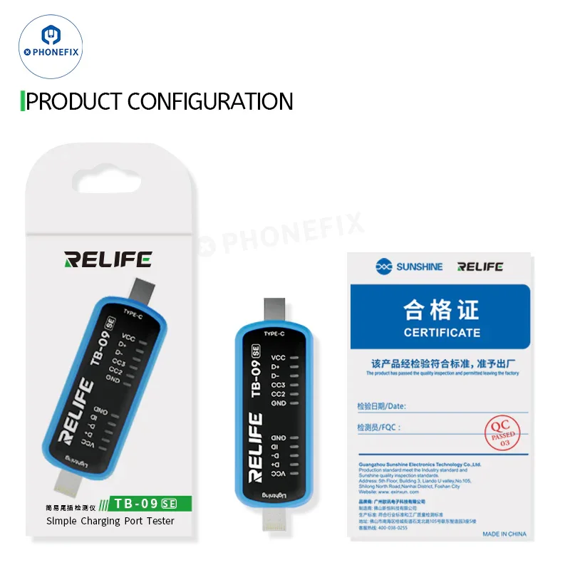 Testeur de port de charge Lightning RELIFE TB-09 SE Type-C pour téléphone