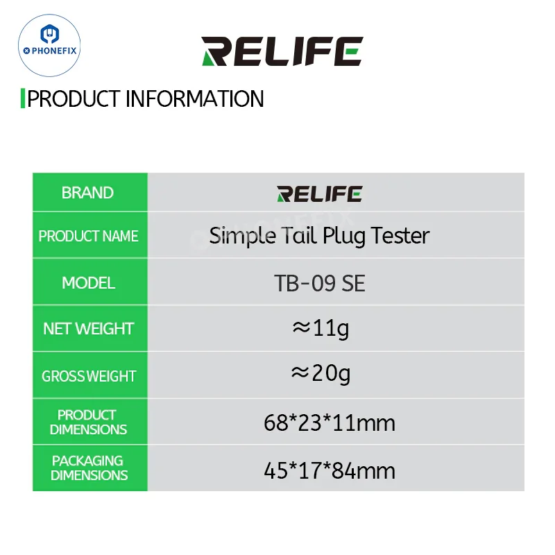 Testeur de port de charge Lightning RELIFE TB-09 SE Type-C pour téléphone