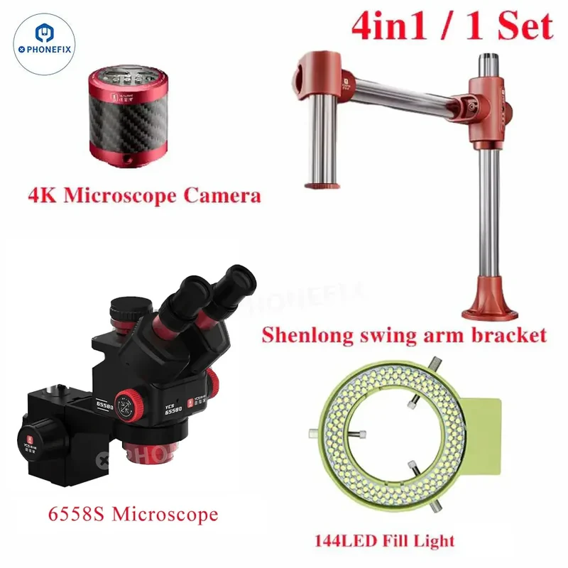Microscope trinoculaire HD YCS 6558S 6558XS avec zoom 6.5-58X et caméra 4K