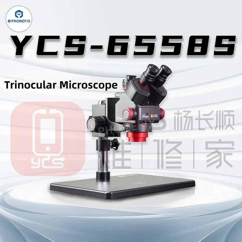 Microscope trinoculaire HD YCS 6558S 6558XS avec zoom 6.5-58X et caméra 4K