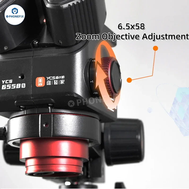 Microscope trinoculaire HD YCS 6558S 6558XS avec zoom 6.5-58X et caméra 4K