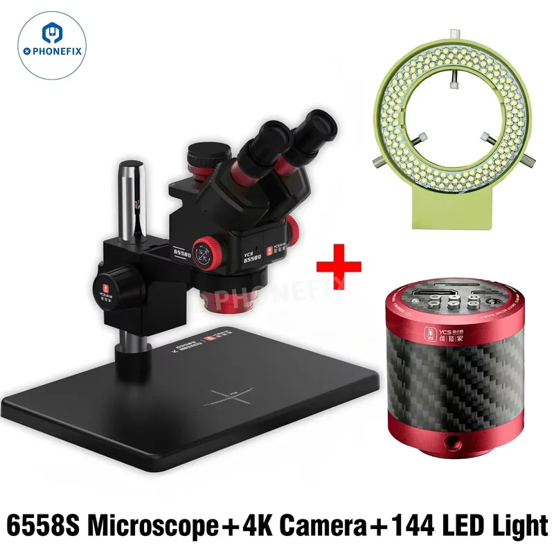 Microscope trinoculaire HD YCS 6558S 6558XS avec zoom 6.5-58X et caméra 4K