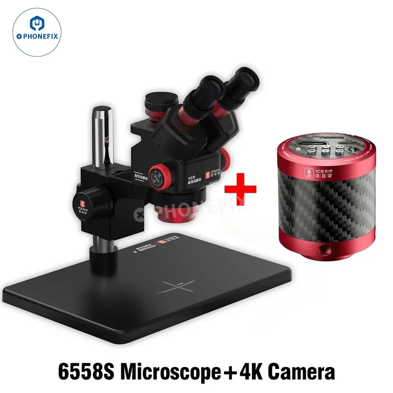 Microscope trinoculaire HD YCS 6558S 6558XS avec zoom 6.5-58X et caméra 4K
