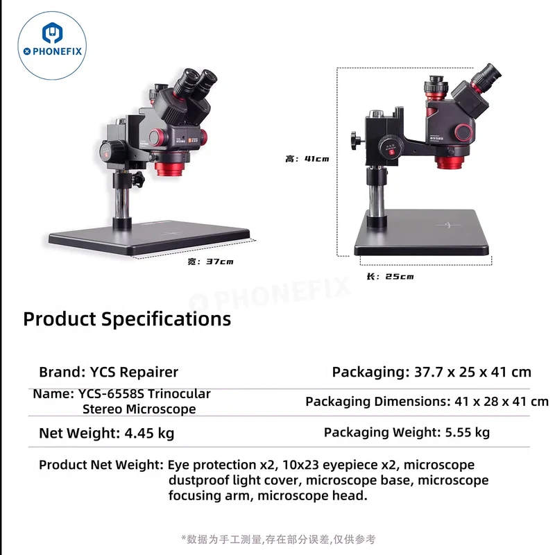 Microscope trinoculaire HD YCS 6558S 6558XS avec zoom 6.5-58X et caméra 4K