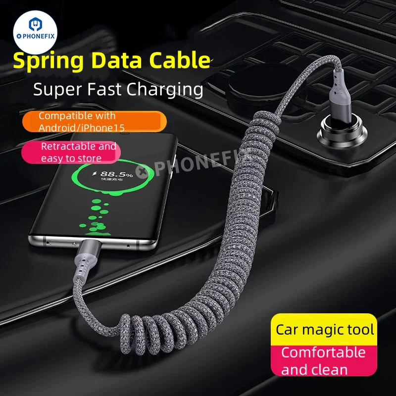 Câble de données spiralé CarPlay pour iPhone et Android