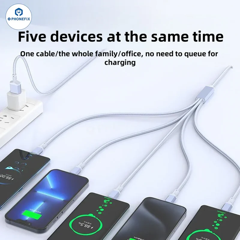 Câble de données de charge rapide 5 en 1 100 W avec port micro USB-C Lightning