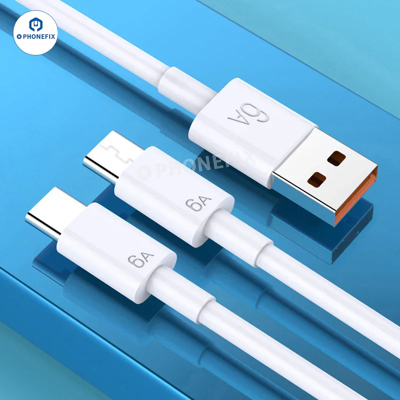 Câble de données de charge rapide 6A Micro Type-C Lightning pour iPhone Android