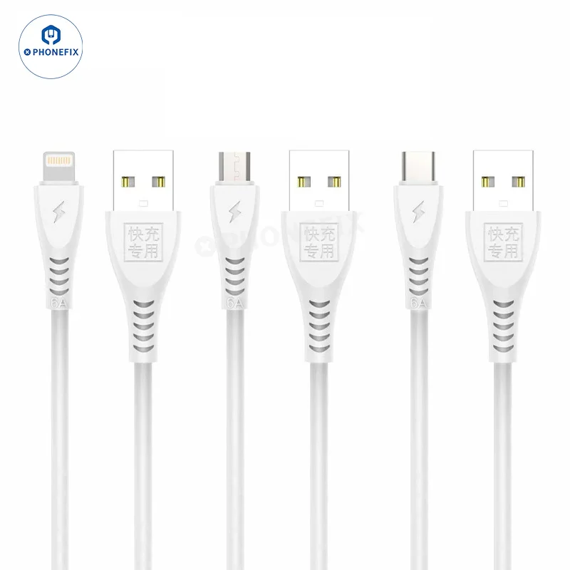 Câble de données de charge rapide 6A Micro Type-C Lightning pour iPhone Android