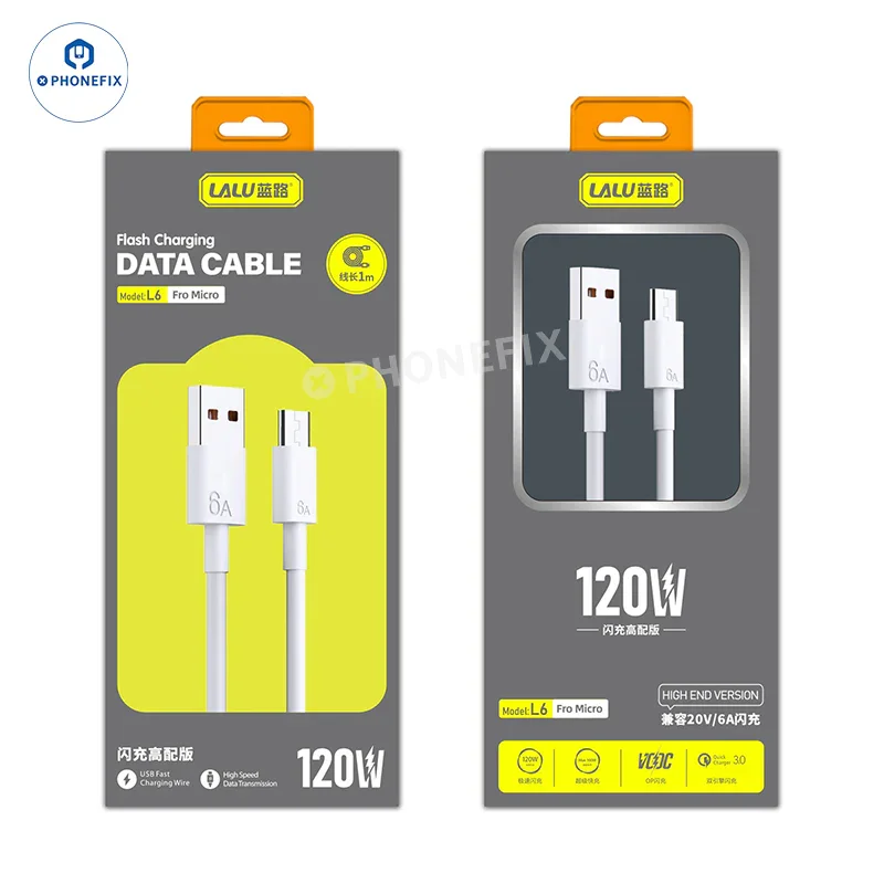 Câble de données de charge rapide 6A Micro Type-C Lightning pour iPhone Android