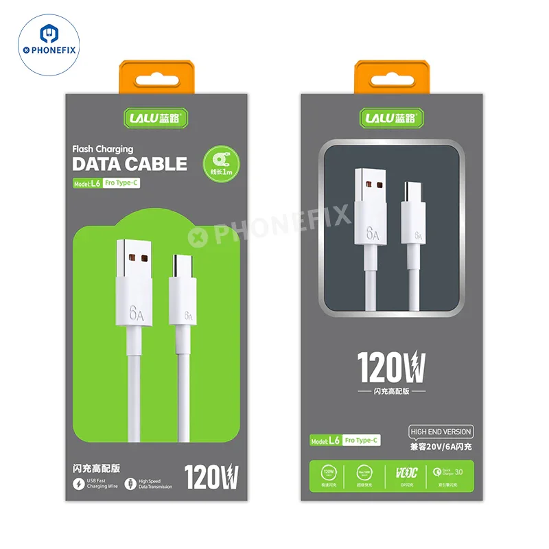 Câble de données de charge rapide 6A Micro Type-C Lightning pour iPhone Android