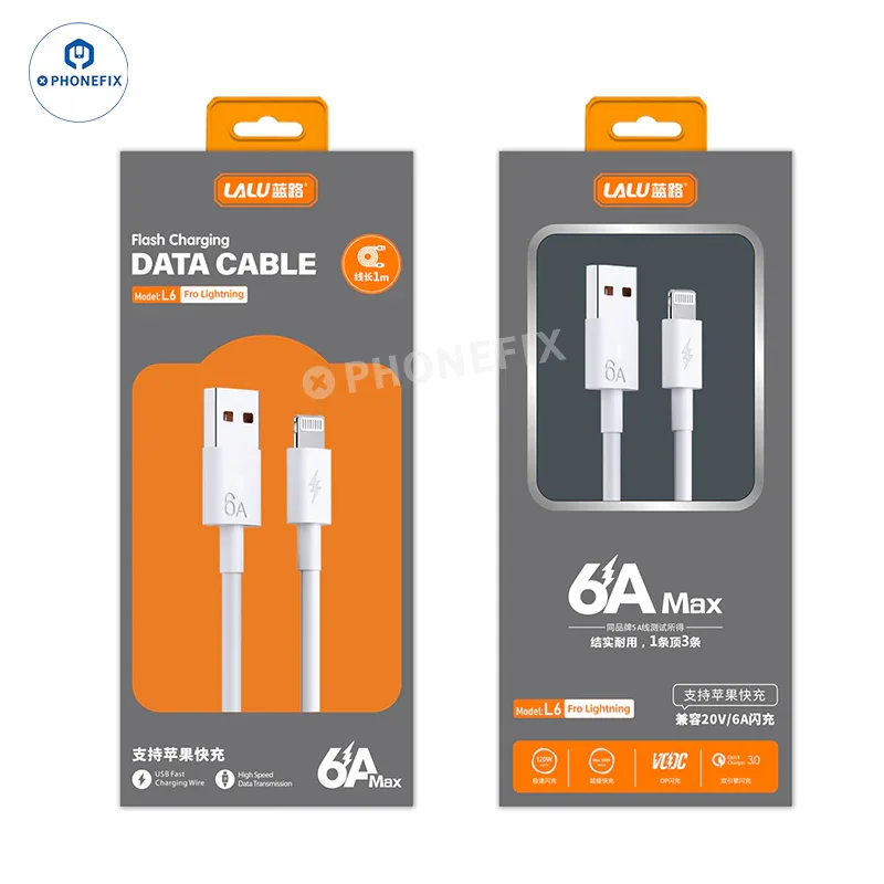Câble de données de charge rapide 6A Micro Type-C Lightning pour iPhone Android