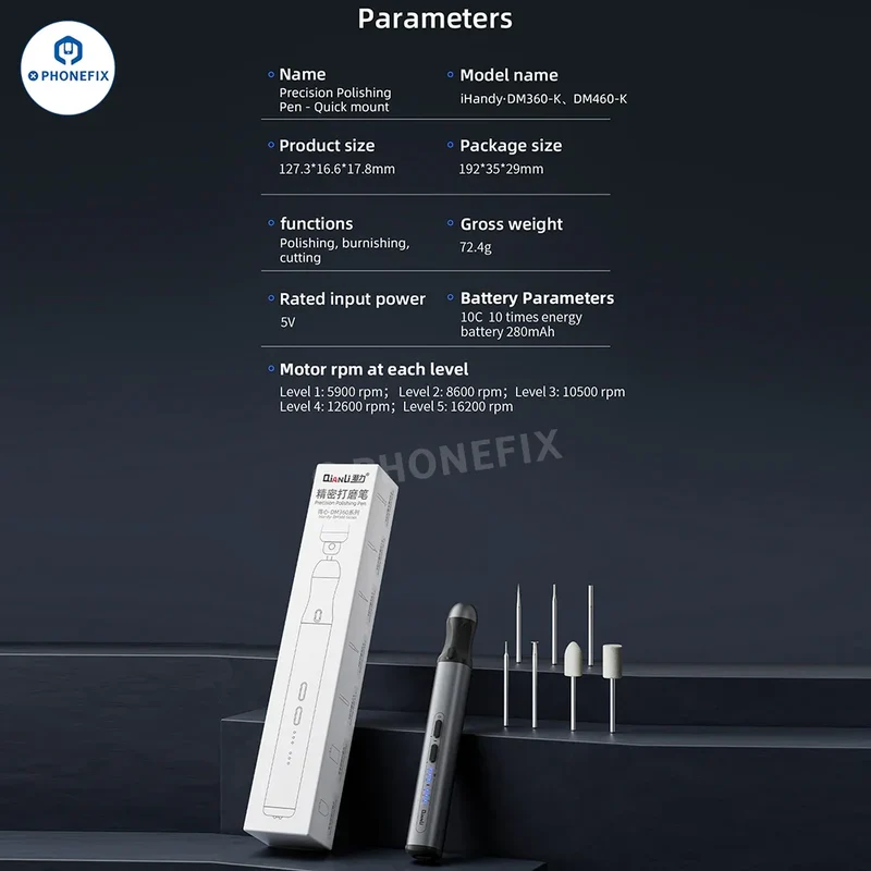 Stylo de polissage QIANLI iHandy DM460-K pour le meulage et la découpe de puces PCB