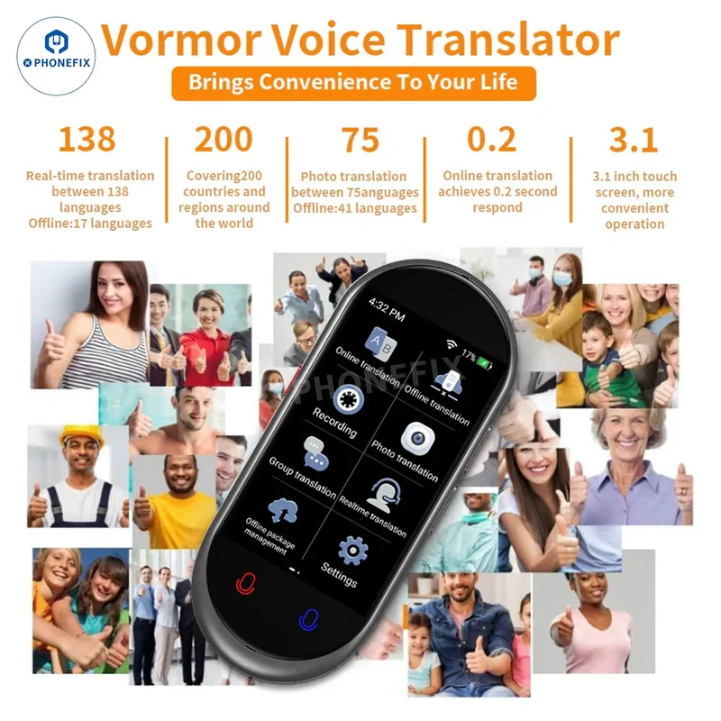 VORMOR Z6 Z8 Traducteur portable intelligent hors ligne Traduction en temps réel