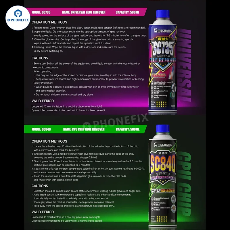 MECHANIC Nettoyant électronique à séchage rapide Dissolvant de colle pour cadre de téléphone