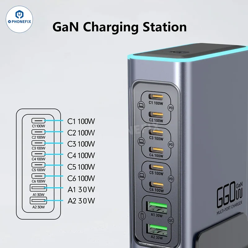 Chargeur rapide PD/QC8 WLX-F660L 8 W GaN 3.0 ports