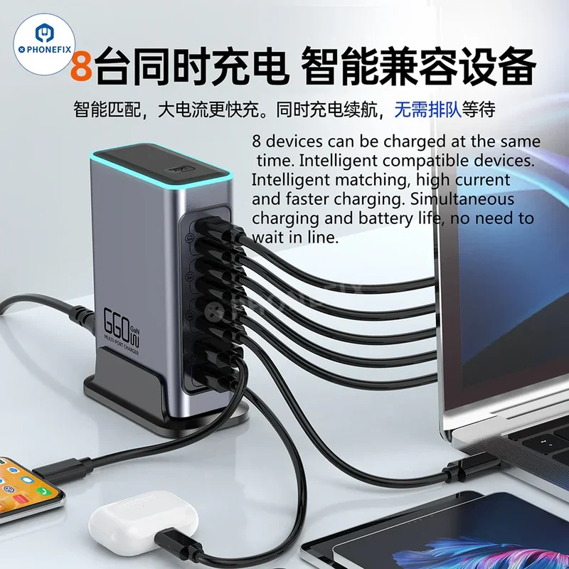Chargeur rapide PD/QC8 WLX-F660L 8 W GaN 3.0 ports