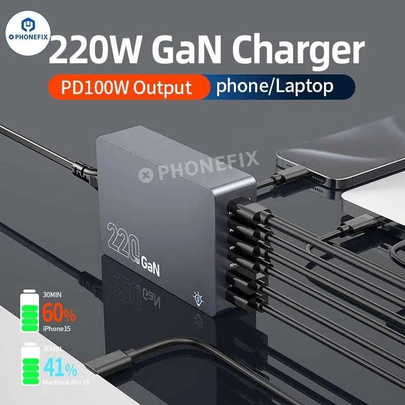 Chargeur de bureau intelligent GaN WT-F8A 220 W USB-A Type-C