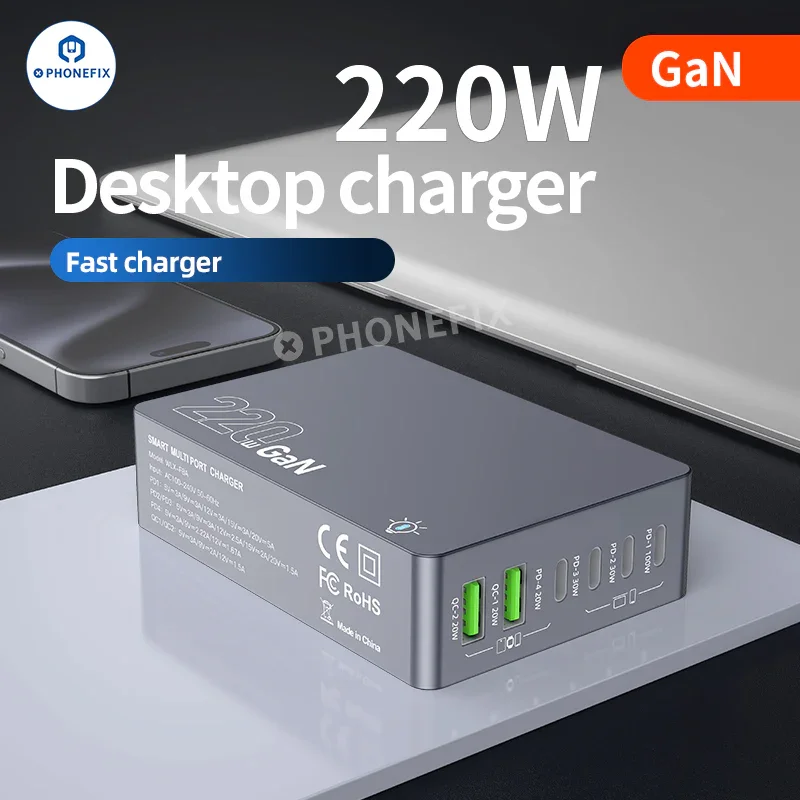 Chargeur de bureau intelligent GaN WT-F8A 220 W USB-A Type-C
