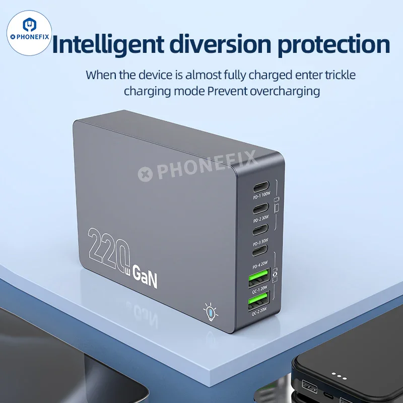 Chargeur de bureau intelligent GaN WT-F8A 220 W USB-A Type-C